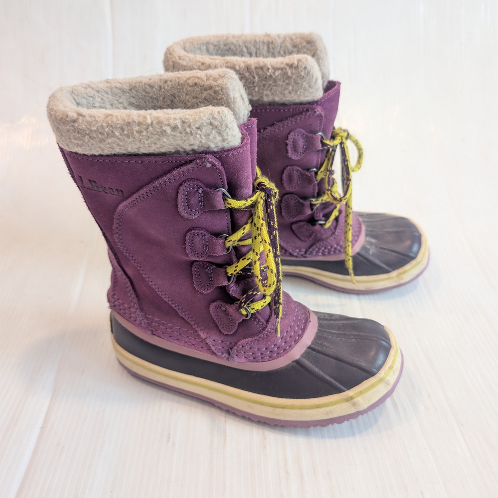 L.L. BEAN Kids Purple Suede Lace-up Winter Snow Duck Boots Size 1 - Picture 2 of 10